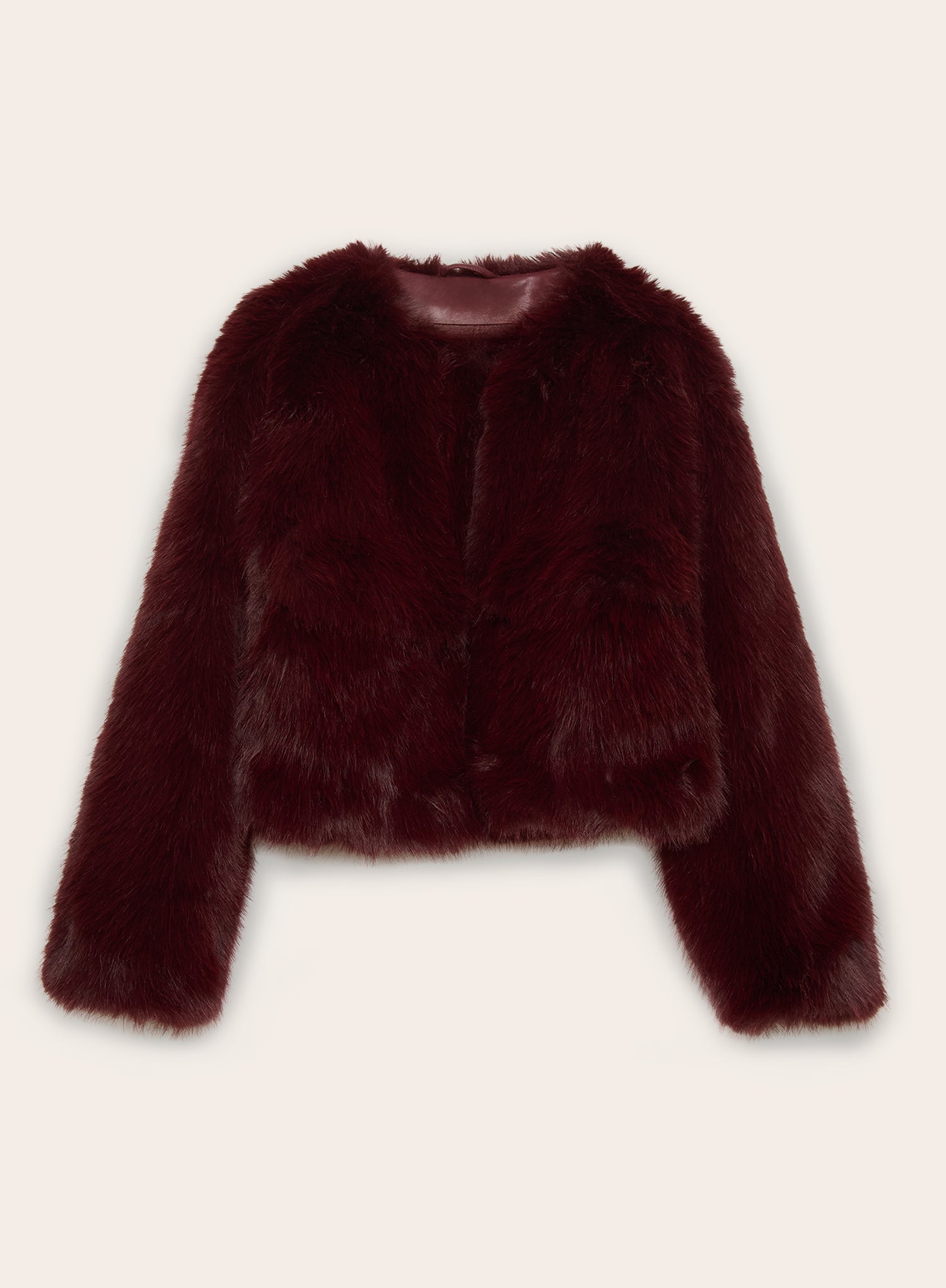 Burgundy Faux Fur Cropped Jacket